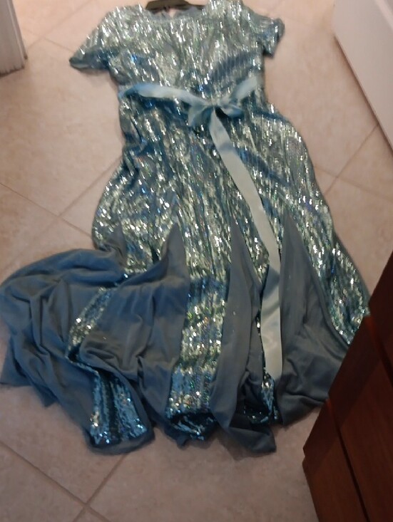 R&M Richards Dresses & Skirts - Sparkling Light Turqoise Beaded Evening Gown with Sash Size 12